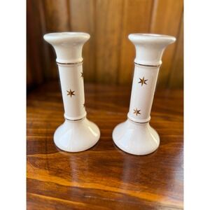 White Ceramic Gold Star Taper Candle Holders Set of 2 Style 07-6867L Celestial